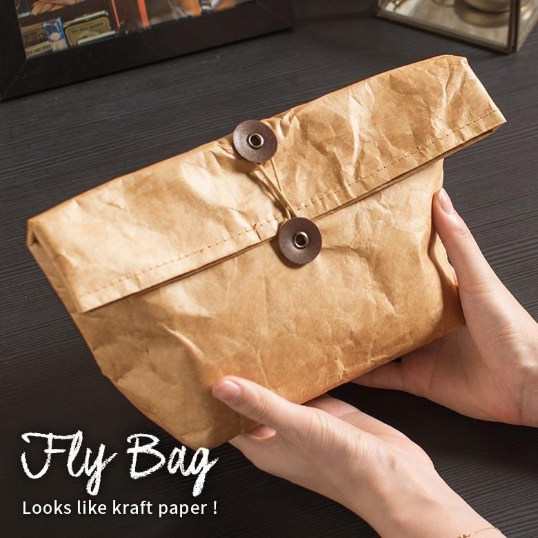 ランチバッグ 弁当 ブラウン グレー ペーパーバッグ トラベルウォレット ポーチ 保冷 保温 おしゃれ 軽量 耐水 タイベック 紐閉じ 97008 | ブランド登録なし