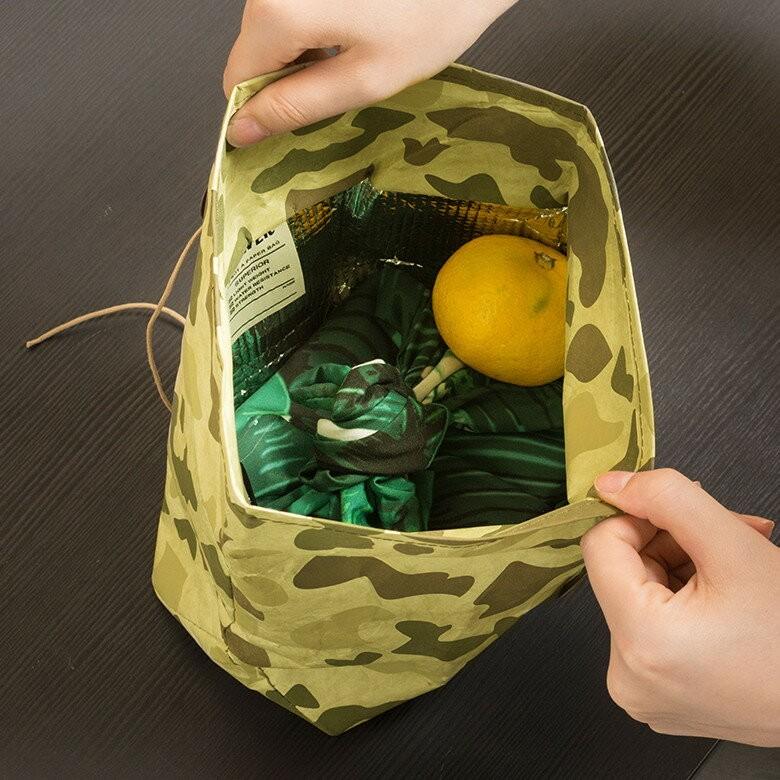ランチバッグ 弁当 カモフラージュ柄 迷彩柄 ペーパーバッグ トラベルウォレット ポーチ 保冷 保温 おしゃれ 軽量 耐水 タイベック 紐閉じ 97008-cm | ブランド登録なし | 01
