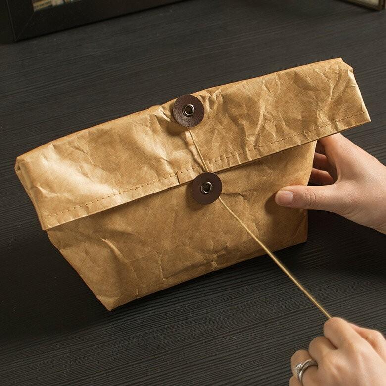 ランチバッグ 弁当 ブラウン グレー ペーパーバッグ トラベルウォレット ポーチ 保冷 保温 おしゃれ 軽量 耐水 タイベック 紐閉じ 97008 | ブランド登録なし | 03