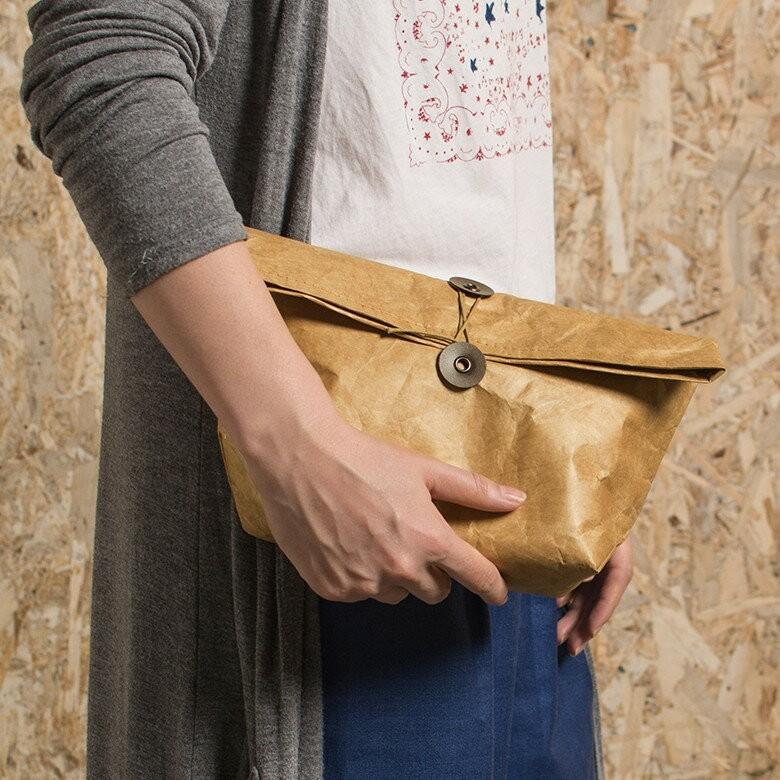ランチバッグ 弁当 ブラウン グレー ペーパーバッグ トラベルウォレット ポーチ 保冷 保温 おしゃれ 軽量 耐水 タイベック 紐閉じ 97008 | ブランド登録なし | 09