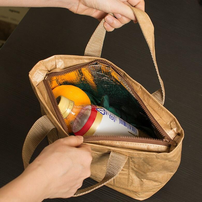 ランチトートバッグ 弁当 ブラウン グレー ペーパーバッグ バッグ 保冷 保温 おしゃれ 軽量 耐水 タイベック 大容量 お弁当箱入れ 97009 | ブランド登録なし | 01