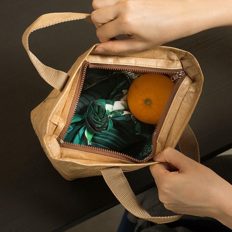 ランチトートバッグ 弁当 ブラウン グレー ペーパーバッグ バッグ 保冷 保温 おしゃれ 軽量 耐水 タイベック 大容量 お弁当箱入れ 97009 | ブランド登録なし | 03