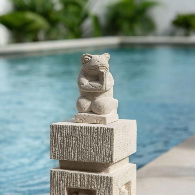 置物 オブジェ カエル お祈り 縁起物 幸運 石造 玄関 人形 バリ雑貨 アジアン 祭事 可愛い 9736 | ブランド登録なし | 12