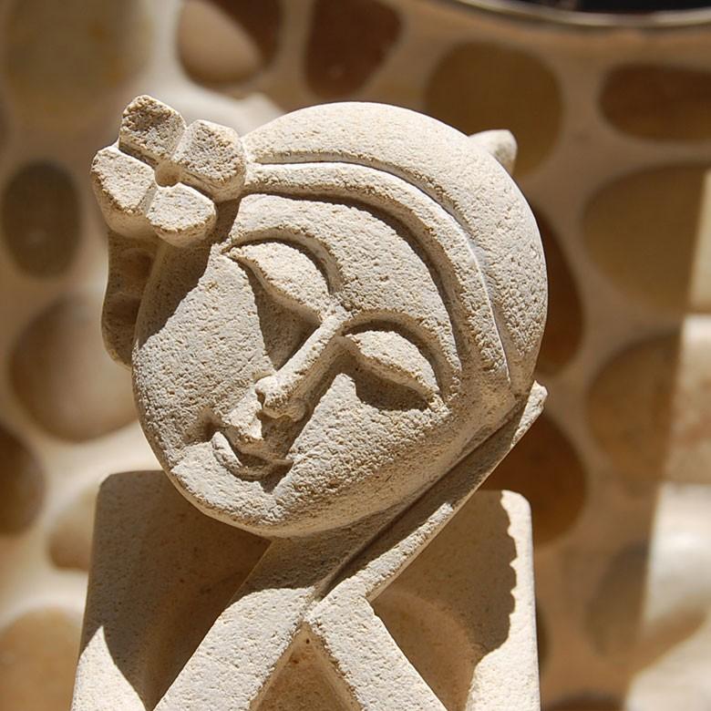 置物 オブジェ バリニーズカップル 石像 2体セット バリ雑貨 アジアン 玄関 インテリア 彫刻 9738 | ブランド登録なし | 01