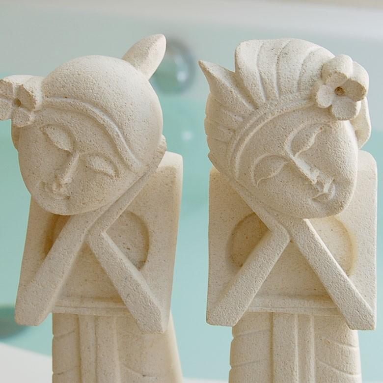 置物 オブジェ バリニーズカップル 石像 2体セット バリ雑貨 アジアン 玄関 インテリア 彫刻 9738 | ブランド登録なし | 04