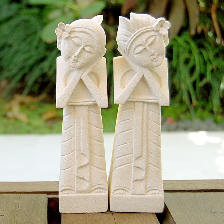 置物 オブジェ バリニーズカップル 石像 2体セット バリ雑貨 アジアン 玄関 インテリア 彫刻 9738 | ブランド登録なし | 09