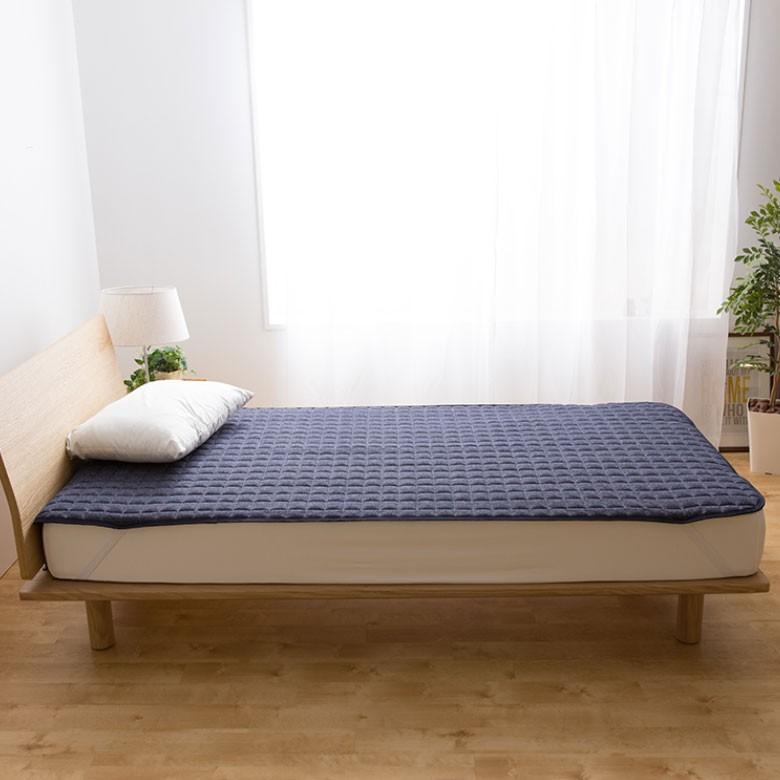 敷きパッド セミダブル 綿 スウェット生地 シーツ ベッド用  洗濯可 丸洗い おしゃれ ブルー グレー 98101 | ブランド登録なし | 07