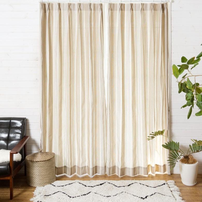 カーテン ウォッシャブル ストライプ柄 厚地 アジャスター付き 2枚セット 幅約100×200cm 日本製 洗える おしゃれ 98202 | ブランド登録なし | 01