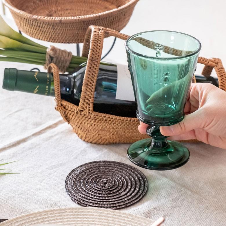 ゴブレット グラス 鉢 ガラス 八角 脚付き グリーン 5個 レトロ ビンテージ コップ グラス ゴブレット 脚付き 蜂 ギフト ガラス食器 ガラス