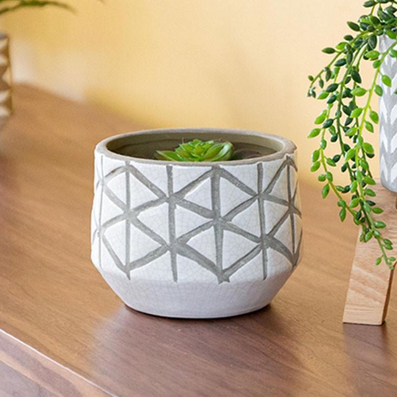 植木鉢 鉢カバー プランターカバー 直径13.5cm 陶器 入れ物 テラコッタ ポット ミニ ガーデン雑貨 インテリア ブラウン ホワイト グレー 98911 | ブランド登録なし | 02