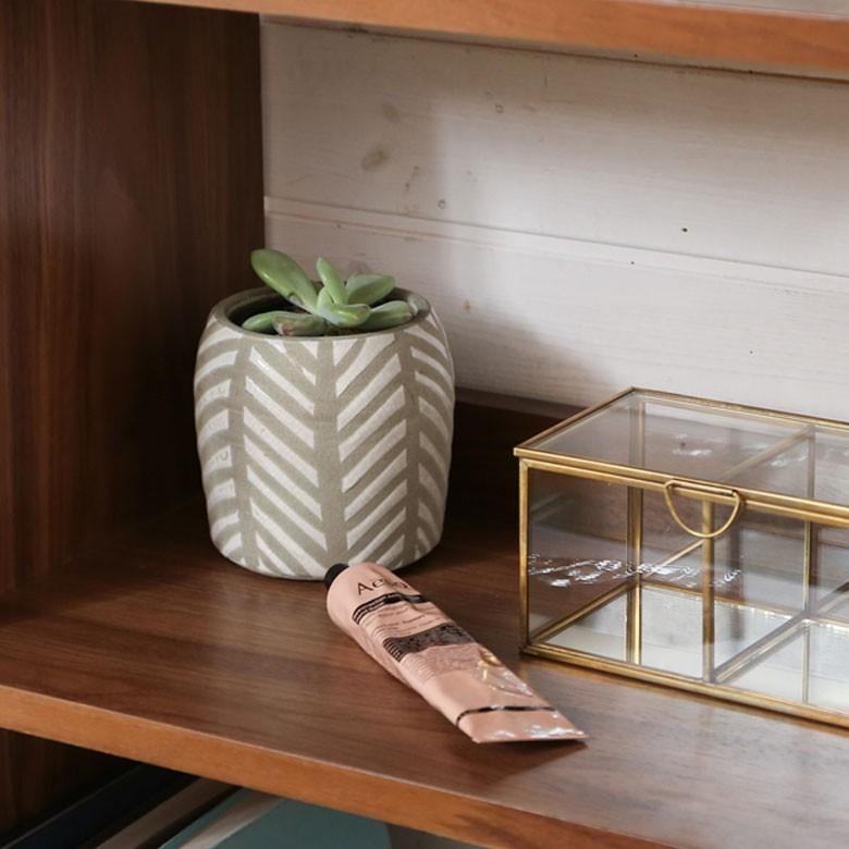 プランターカバー 鉢カバー 直径約10.5cm 陶器 テラコッタ 幾何学柄 ブラウン ホワイト ガーデンポット インテリア 98912 | ブランド登録なし | 05