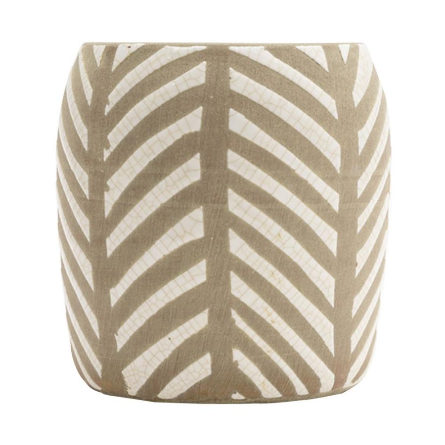 プランターカバー 鉢カバー 直径約10.5cm 陶器 テラコッタ 幾何学柄 ブラウン ホワイト ガーデンポット インテリア 98912 | ブランド登録なし | 08