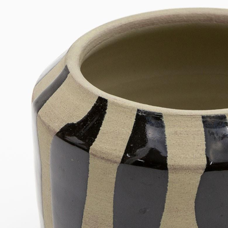 プランターカバー 鉢カバー 直径約13.5cm 陶器 テラコッタボーダー グレー ブラック ガーデンポット インテリア 98913 | ブランド登録なし | 01