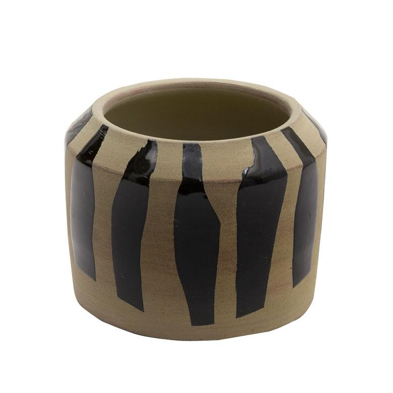 プランターカバー 鉢カバー 直径約13.5cm 陶器 テラコッタボーダー グレー ブラック ガーデンポット インテリア 98913 | ブランド登録なし | 05