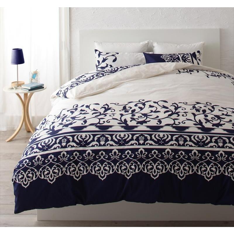 布団カバー 3点セット シングルベッド用 掛け布団カバー ボックスシーツ 枕カバー ベッドタイプ ネイビー 綿100% モダン おしゃれ 99006 | ブランド登録なし | 01