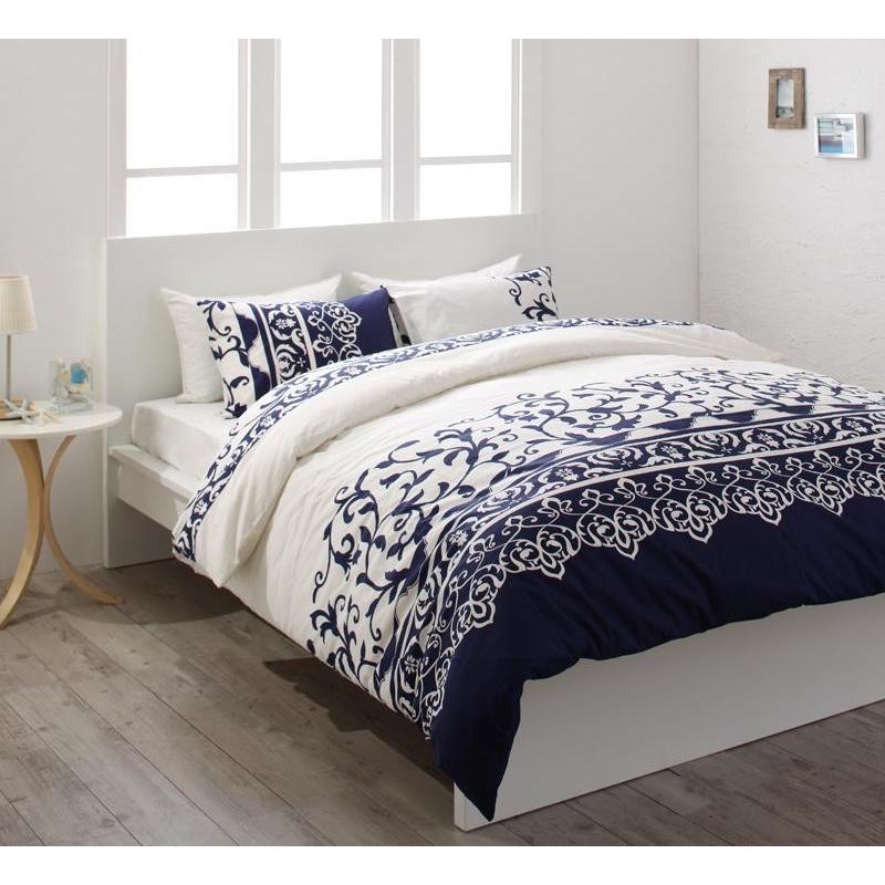 布団カバー 3点セット シングルベッド用 掛け布団カバー ボックスシーツ 枕カバー ベッドタイプ ネイビー 綿100% モダン おしゃれ 99006 | ブランド登録なし | 02