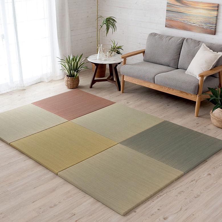 置き畳 い草 ユニット 畳 カラー 6枚セット 3畳 約 W 82cm D 82cm  H2.5cm 消臭 鎮静 抗菌 吸湿 放湿 空気浄化 さらさら 夏 和 和モダン 99085 | ブランド登録なし | 07