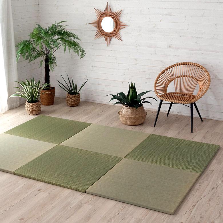 置き畳 い草 ユニット 畳 カラー 6枚セット 3畳 約 W 82cm D 82cm  H2.5cm 消臭 鎮静 抗菌 吸湿 放湿 空気浄化 さらさら 夏 和 和モダン 99085 | ブランド登録なし | 09