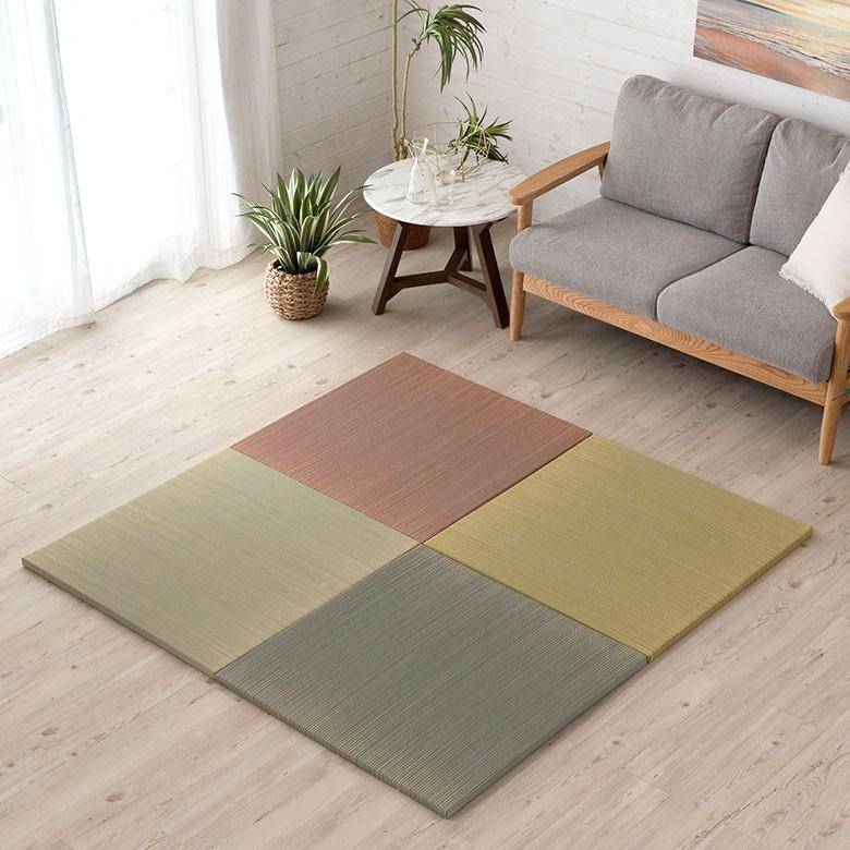 置き畳 い草 ユニット 畳 カラー 4枚セット 2畳 約 W 82cm D 82cm  H2.5cm 消臭 鎮静 抗菌 吸湿 放湿 空気浄化 さらさら 夏 和 和モダン 99086 | ブランド登録なし | 07