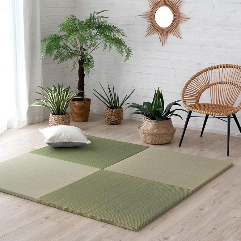 置き畳 い草 ユニット 畳 カラー 4枚セット 2畳 約 W 82cm D 82cm  H2.5cm 消臭 鎮静 抗菌 吸湿 放湿 空気浄化 さらさら 夏 和 和モダン 99086 | ブランド登録なし | 09