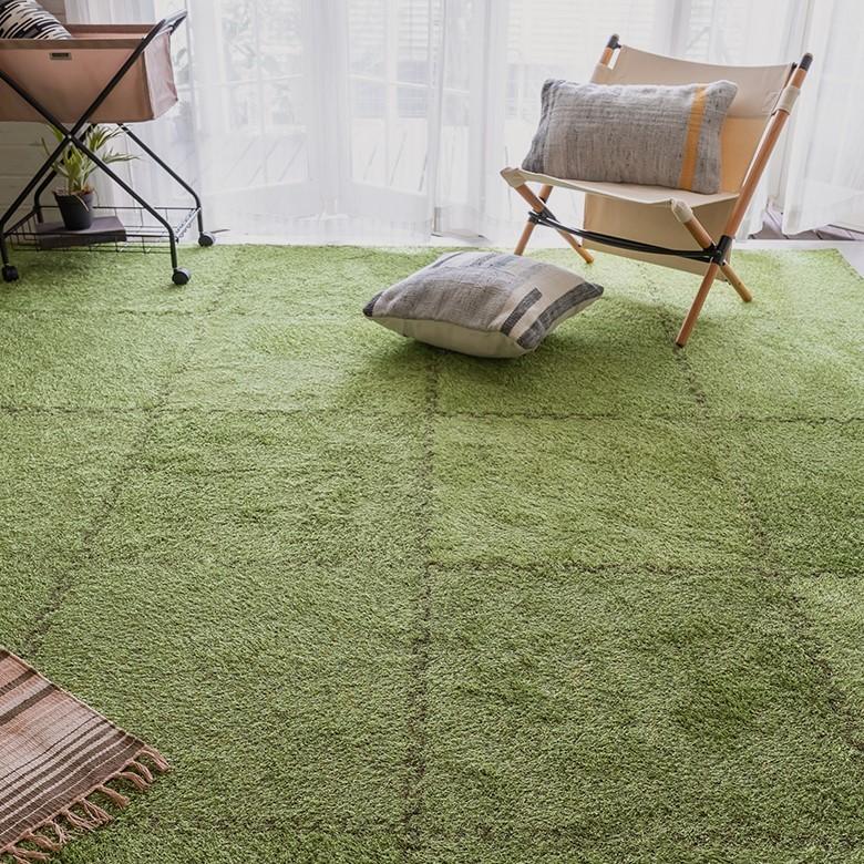 ジョイント マット 芝生 風 人工芝 EVA グリーン 9枚 大判 フロア ホット カーペット 対応 おしゃれ ナチュラル 防音 衝撃吸収 インテリア 北欧 西海岸 99098 | HAGiHARA | 12