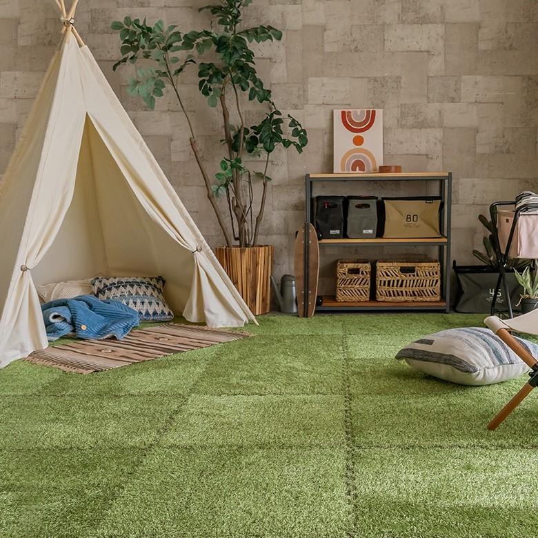 ジョイント マット 芝生 風 人工芝 EVA グリーン 9枚 大判 フロア ホット カーペット 対応 おしゃれ ナチュラル 防音 衝撃吸収 インテリア 北欧 西海岸 99098 | HAGiHARA | 13