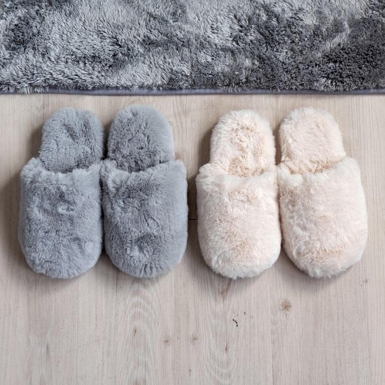 スリッパ ルームシューズ フェイクファー 室内履き ホワイト グレー レディース メンズ シンプル おしゃれ 北欧 99602 | ブランド登録なし