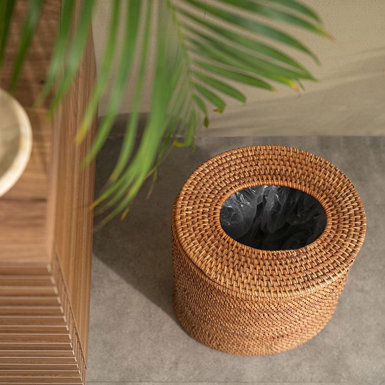 ゴミ箱 おしゃれ 蓋付き ふた付き 袋が見えない 分別 12L ラタン 籐 北欧 ナチュラル 無地 シンプル　柄なし リビング 洗面所 インテリア雑貨 西海岸 a-14 | ELEMENTS（インテリア） | 07