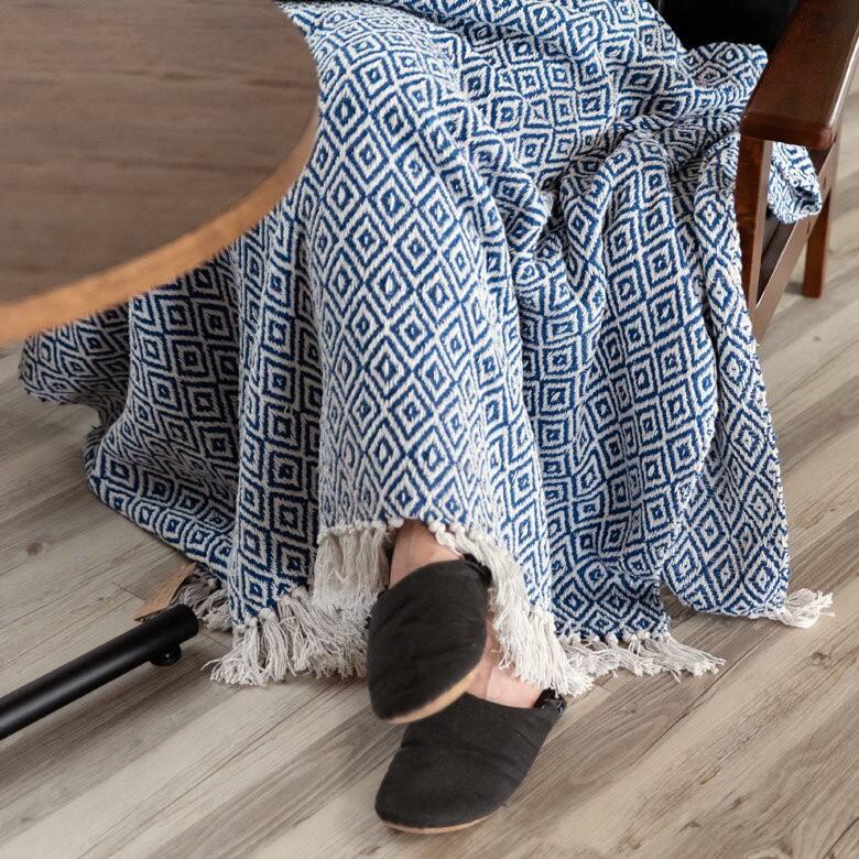 ブランケット ひざ掛け 約130×170cm 膝掛け ニットブランケット 毛布 大判 ブルー ジオメトリック柄 ダイヤモンド柄 肩掛 インド綿 コットン 防寒 a-3440 | ELEMENTS（インテリア） | 11
