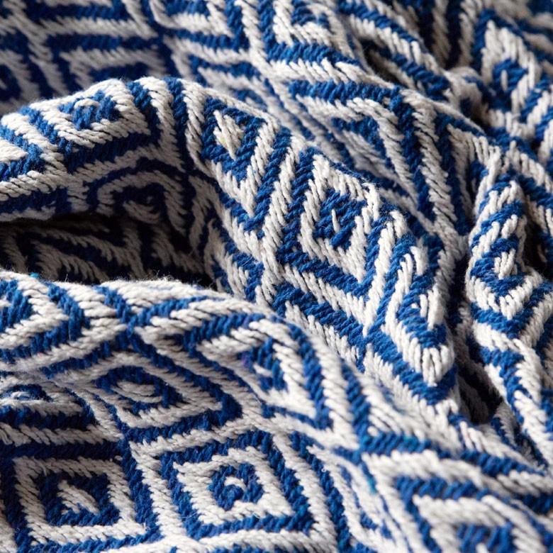 ブランケット ひざ掛け 約130×170cm 膝掛け ニットブランケット 毛布 大判 ブルー ジオメトリック柄 ダイヤモンド柄 肩掛 インド綿 コットン 防寒 a-3440 | ELEMENTS（インテリア） | 13