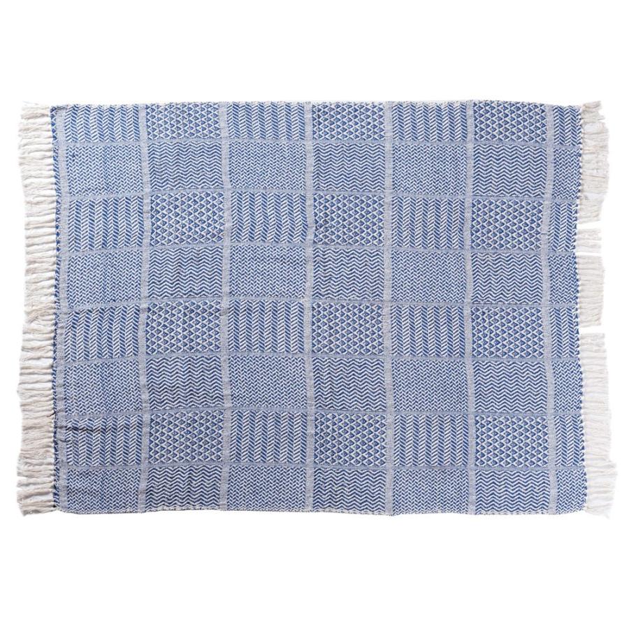 ブランケット ひざ掛け 約130×170cm 膝掛け ニットブランケット 毛布 大判 ブルー ジオメトリック柄 ダイヤモンド柄 肩掛 インド綿 コットン 防寒 a-3440 | ELEMENTS（インテリア） | 17