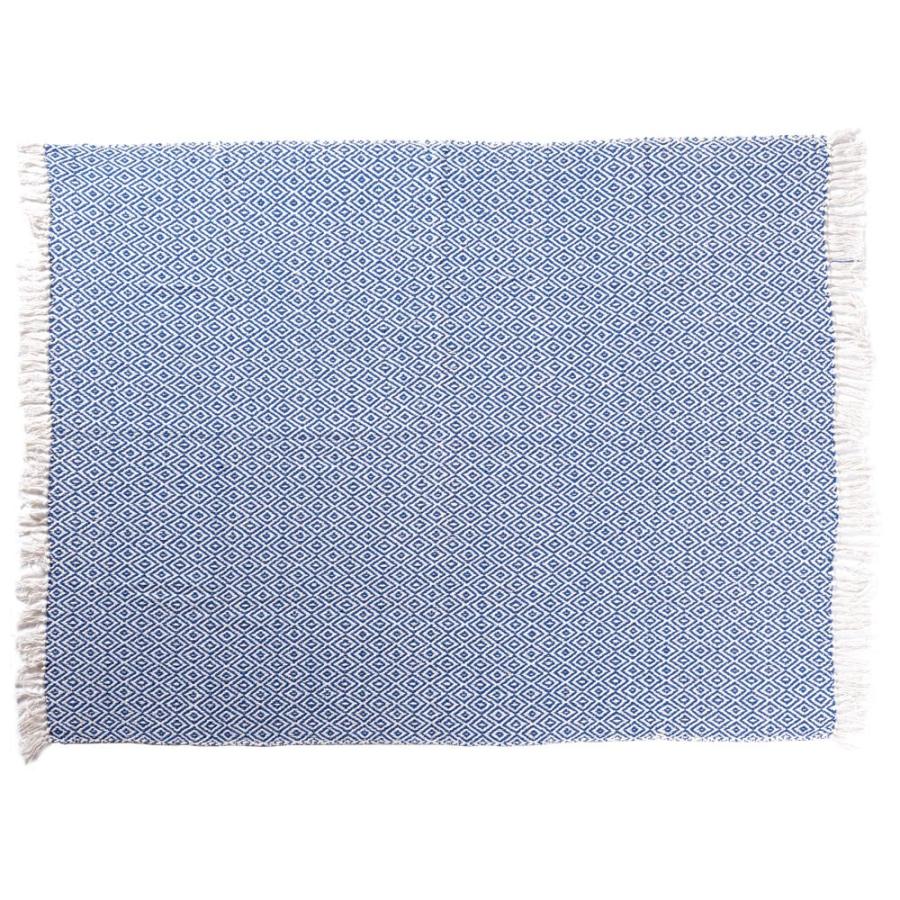 ブランケット ひざ掛け 約130×170cm 膝掛け ニットブランケット 毛布 大判 ブルー ジオメトリック柄 ダイヤモンド柄 肩掛 インド綿 コットン 防寒 a-3440 | ELEMENTS（インテリア） | 18