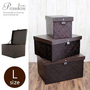 パンダンで出来たフタ付収納ボックス Lサイズ 2色展開 アジア工房 b-11 | ブランド登録なし