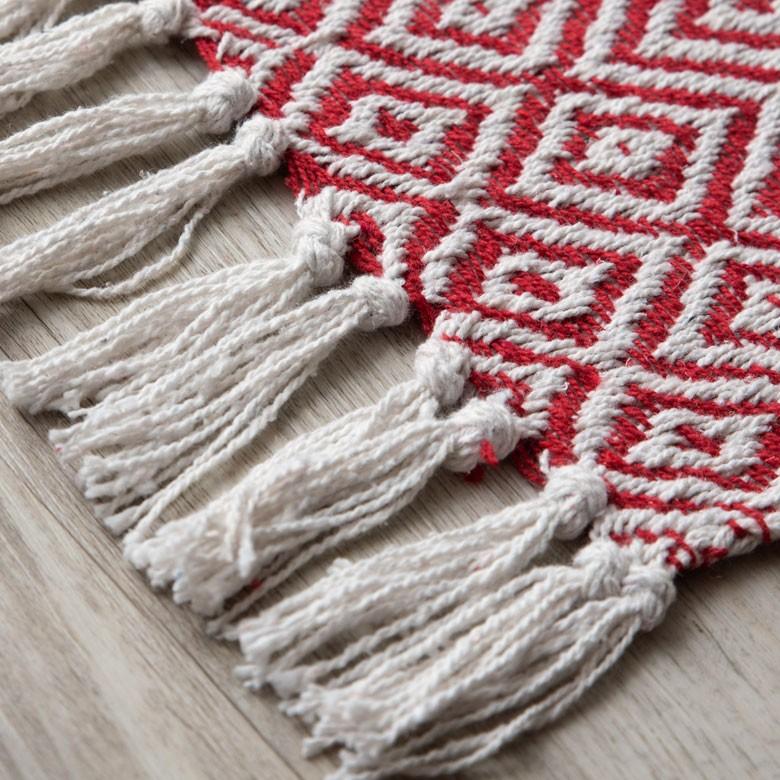 ブランケット ひざ掛け 約130×170cm 膝掛け ニットブランケット 毛布 大判 レッド ジオメトリック柄 ダイヤ柄 肩掛 インド綿 コットン 防寒 b-3440 | ブランド登録なし | 10