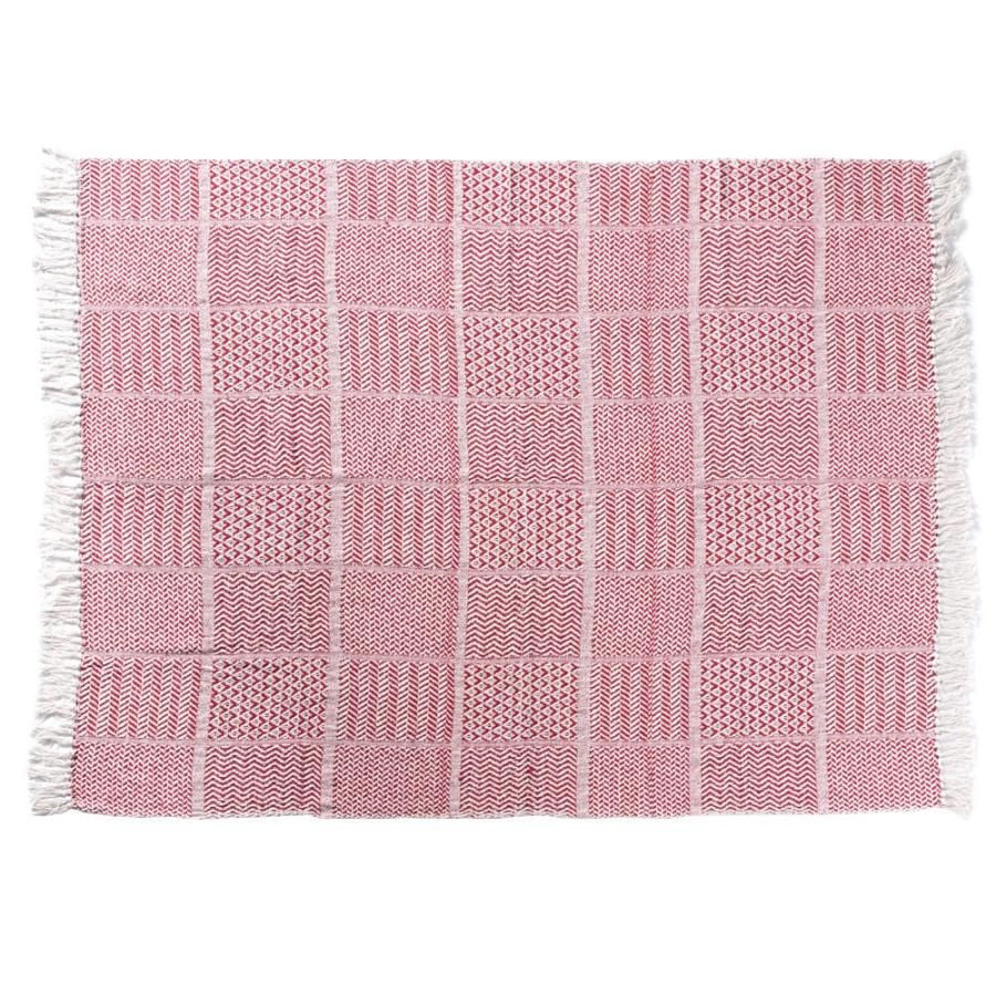 ブランケット ひざ掛け 約130×170cm 膝掛け ニットブランケット 毛布 大判 レッド ジオメトリック柄 ダイヤ柄 肩掛 インド綿 コットン 防寒 b-3440 | ブランド登録なし | 15