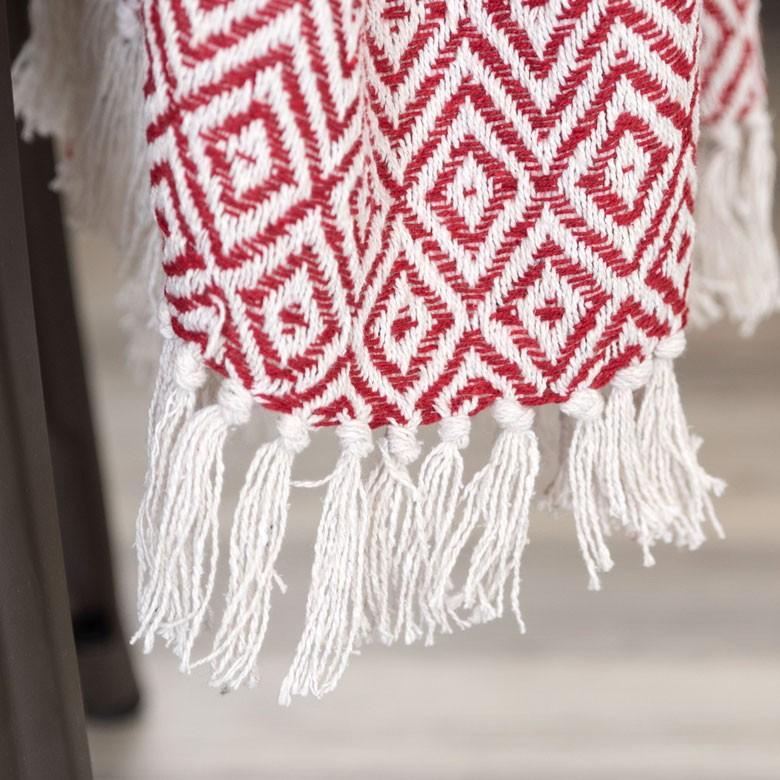 ブランケット ひざ掛け 約130×170cm 膝掛け ニットブランケット 毛布 大判 レッド ジオメトリック柄 ダイヤ柄 肩掛 インド綿 コットン 防寒 b-3440 | ブランド登録なし | 04