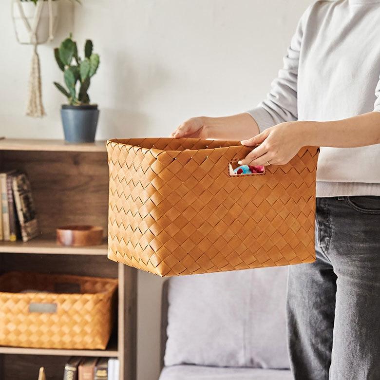 かご バスケット 洗える 持ち手付き 白樺風 籠 ポリエチレン 深型タイプ 丸洗い 収納 カラー ボックス 対応 おしゃれ 北欧 韓国 インテリア  西海岸 b-66 | ELEMENTS（インテリア） | 15