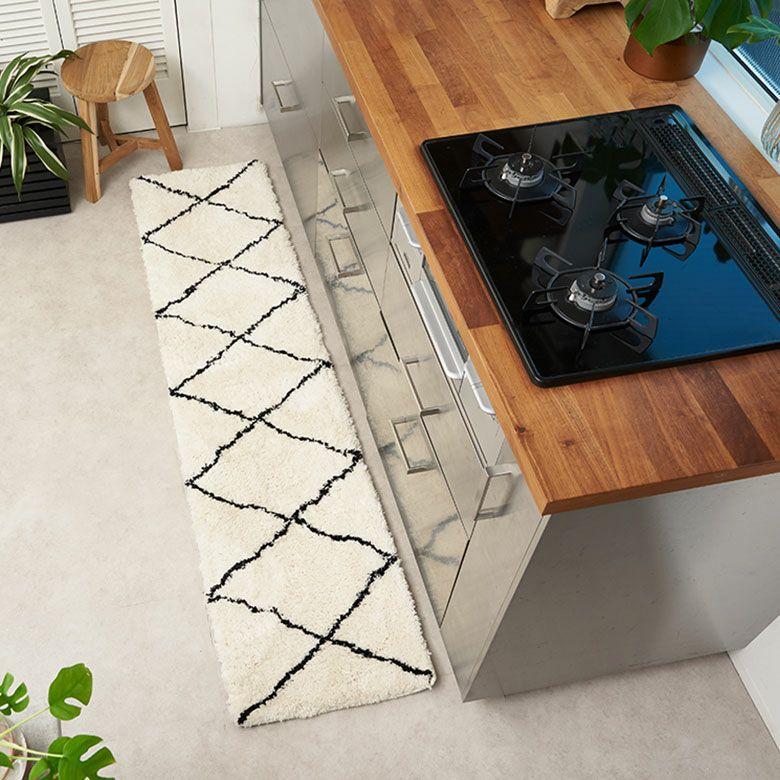 キッチンマット 洗える ベニワレン風 洗えるラグ 45×185 台所マット カーペット 洗濯 モロッカン 夏用 絨毯 廊下 北欧 リゾート インテリア アジアン b1b-84 | ELEMENTS（インテリア） | 03