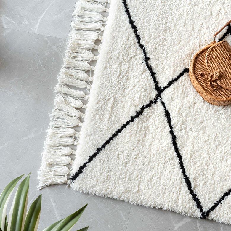 ラグ ラグマット 約 100×140cm ベニオワレン風 メッシュ 長方形 室内 カーペット ホットカーペット 床暖房対応 おしゃれ 北欧 b1c-83 | ELEMENTS（インテリア） | 06