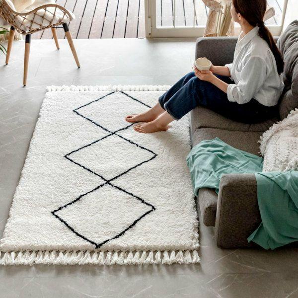 ラグ ラグマット 約 100×140cm ベニオワレン風 メッシュ 長方形 室内 カーペット ホットカーペット 床暖房対応 おしゃれ 北欧 b1c-83 | ELEMENTS（インテリア） | 09