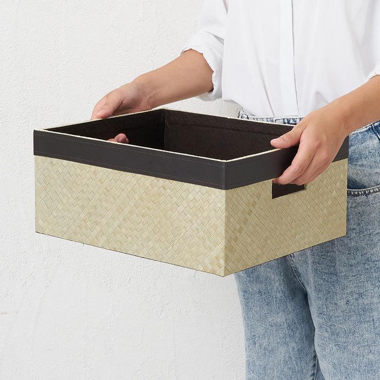 パンダン製ポイントレザーのスクエア収納ボックス Mサイズ 2色展開 アジア工房 bm-1174 | ブランド登録なし | 03