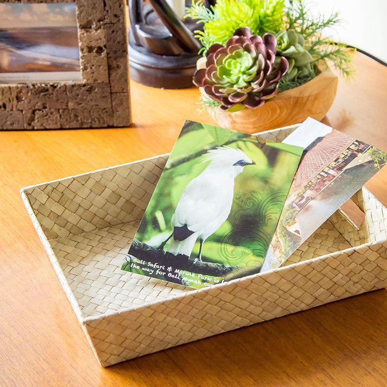 持ち手付き バスケット トレイ 小物入れ トレー デスク 机 整理 整頓 収納 小物 書類 入れ アジアン バリ 雑貨 パンダン Mサイズ ナチュラル 西海岸 bt-11738 | ELEMENTS（インテリア） | 01