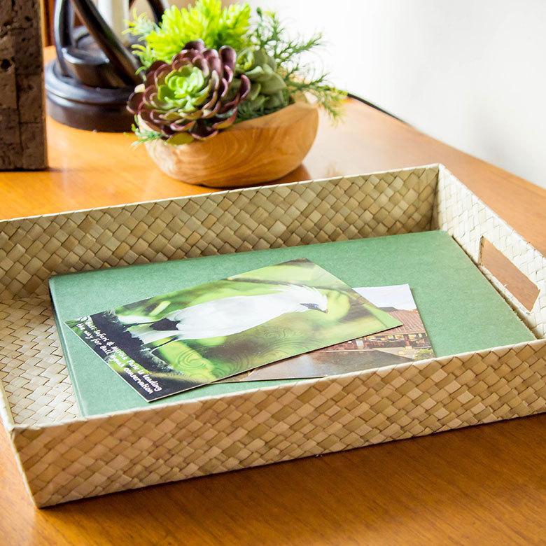 持ち手付き バスケット トレイ トレー デスク 机 整理 整頓 収納 小物 書類 入れ アジアン バリ 雑貨 パンダン Lサイズ ナチュラル 西海岸 bt-11740 | ELEMENTS（インテリア） | 01