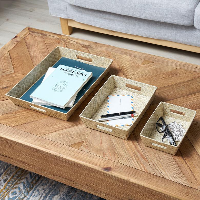 持ち手付き バスケット トレイ トレー デスク 机 整理 整頓 収納 小物 書類 入れ アジアン バリ 雑貨 パンダン Lサイズ ナチュラル 西海岸 bt-11740 | ELEMENTS（インテリア） | 10