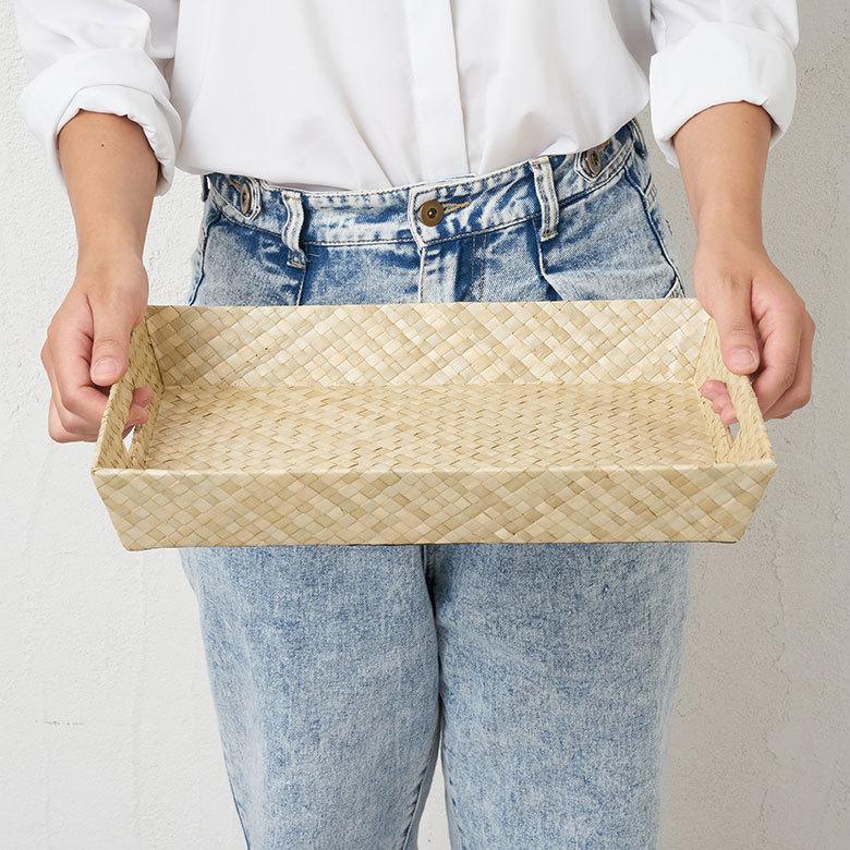 持ち手付き バスケット トレイ トレー デスク 机 整理 整頓 収納 小物 書類 入れ アジアン バリ 雑貨 パンダン Lサイズ ナチュラル 西海岸 bt-11740 | ELEMENTS（インテリア） | 03