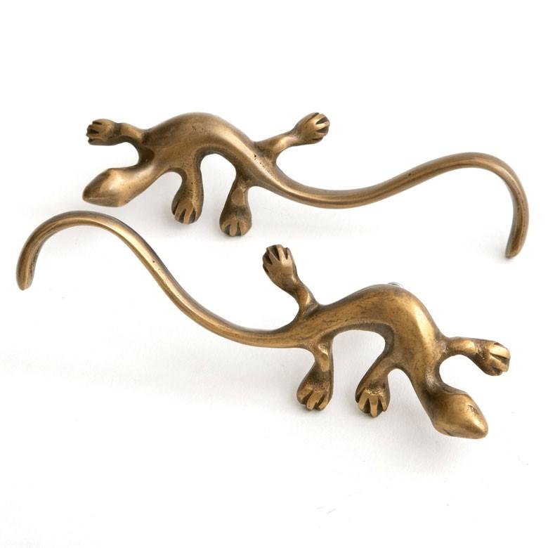 無垢材 と 真鍮 取手 の古い 文筆卓 kth-k032 真鍮取っ手〈光沢真鍮古美〉/ビスピッチ64mm|取っ手