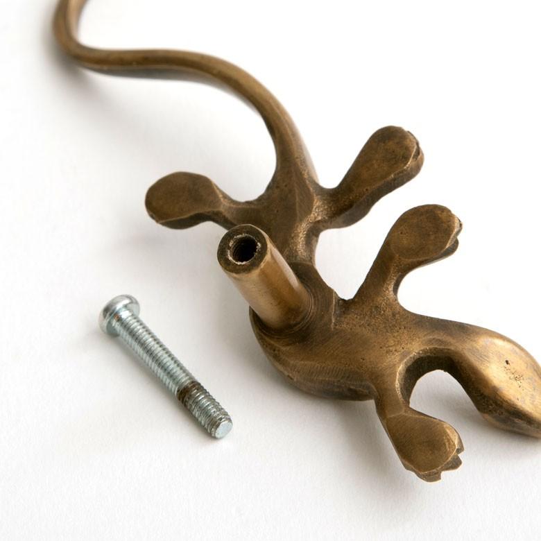 取っ手 ドアノブ 真鍮製 ヤモリ型 アンティーク風 つまみ DIY 付け替え