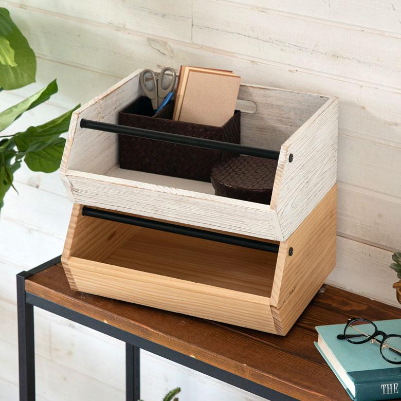 ウッドコンテナボックス Lサイズ 収納 引き出し 木製 スタッキング アンティーク オープン 持ち手付き ヴィンテージ アメリカン インダストリアル cl-g-6 | ブランド登録なし | 14