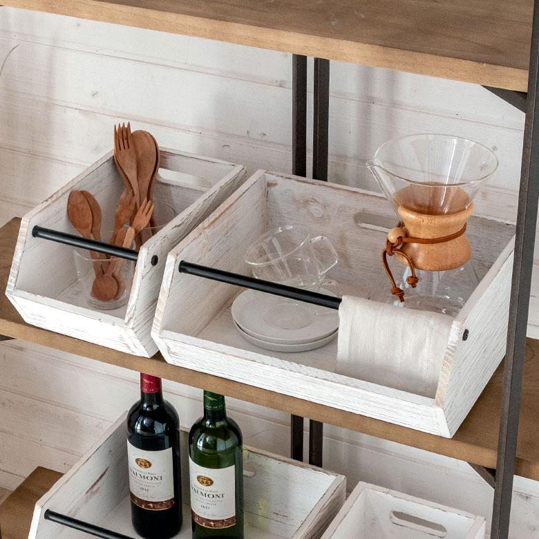 ウッドコンテナボックス Lサイズ 収納 引き出し 木製 スタッキング アンティーク オープン 持ち手付き ヴィンテージ アメリカン インダストリアル cl-g-6 | ブランド登録なし | 19