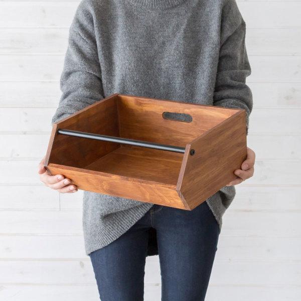 ウッドコンテナボックス Lサイズ 収納 引き出し 木製 スタッキング アンティーク オープン 持ち手付き ヴィンテージ アメリカン インダストリアル cl-g-6 | ブランド登録なし | 07